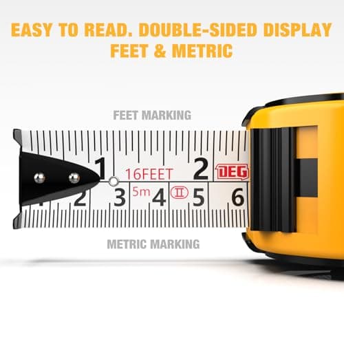 DEGLASERS Magnetic Tape Measure 16FT, Retractable Measuring Tape, Easy to Read Double Sided Measuring Tape, Magnetic Hook and Shock Absorbing Carrying Case for Construction, Carpenter - Thumbnail 3
