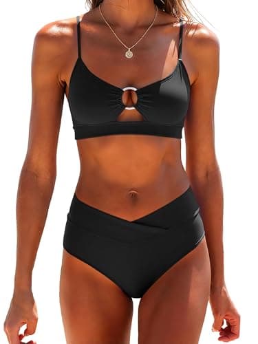 ANRABESS Women’s Triangle Bikini Sets O Ring Cut Out Two Piece Swimsuit Mid Rise Cute 2026 Summer Beach Cheeky Bathing Suits Black Large - Image 1