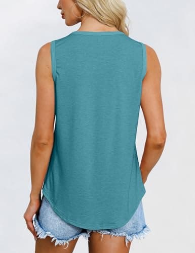 GKBK Womens Tank Tops High Neck Loose Fit Casual Summer Sleeveless Shirts 2026 Beach Vacation Outfit Cured Hem Teal - Thumbnail 3
