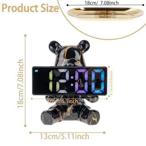 Resin Bear Statue Digital Clock Home Decor, Fluid Bear Tray Sculpture, Graffiti Art Figurine Home Ornament Decoration for Office, Living Room, Bedroom, Book Shelf, TV Cabinet, Desktop (Black) - Thumbnail 2