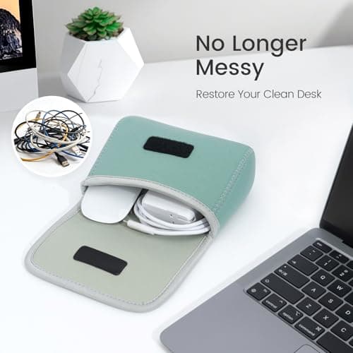 LENTION Mint Green Neoprene Tech Pouch, Portable Travel Organizer for MacBook Power Adapter, Power Bank, Charger, Cable & Small Electronics - Thumbnail 6