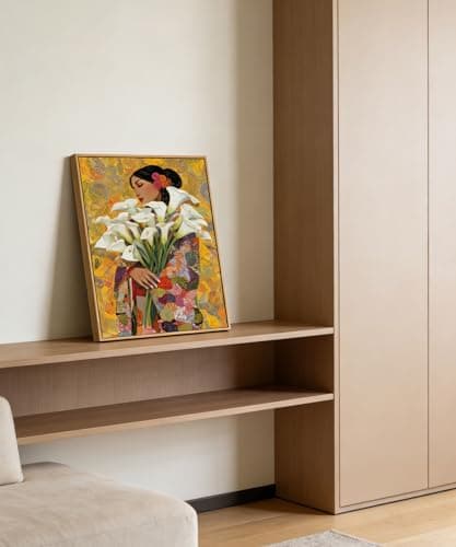 Framed Mexican Wall Art, Girl with Calla Lily Flower Wall Decor Picture, Mexican Botanical Floral Poster Print for Living room Bedroom Gallery Home Decoration 12x16in - Thumbnail 4