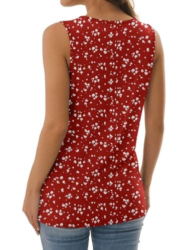 GKBK Women's Tank Tops Loose Fit Summer Sleeveless Shirts Business Casual Blouses V Neck T Shirts Spring Tops Hawaiian Beach Vacation Clothes Red-White Flowers L - Thumbnail 5