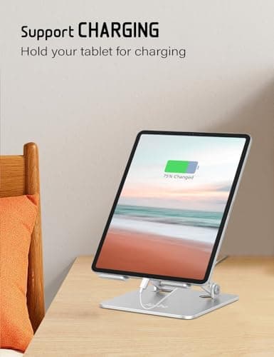 Aoviho Tablet Stand Holder for Desk, Adjustable Desktop Tablet Holder, Foldable Aluminum Tablet Mount for iPad pro 11, iPad Air Mini, Samsung Galaxy Tabs Z Fold Kindle Fire 4-12 inch, Silver - Thumbnail 3