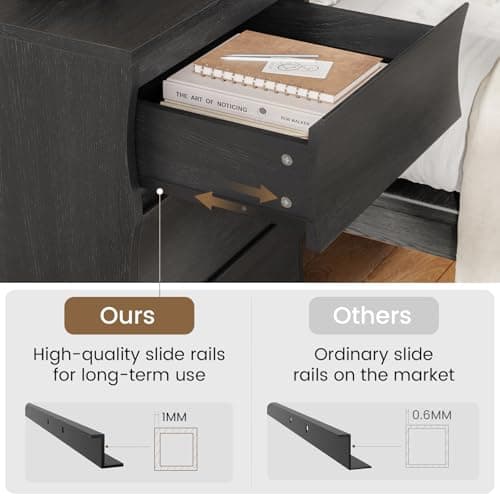 SUCSSRICH Black Nightstand Set of 2, Night Stand with 3 Drawers, Modern Nightstand with Large Storage, Silent Slides, Wooden End Side Table, Bedside Table with 3 Drawers for Bedroom - Thumbnail 5
