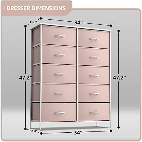 Sorbus Kids Dresser with 10 Drawers - Storage Unit Organizer Chest for Clothes - Bedroom, Kids Room, Nursery, & Closet (Pink, 34 x 12 x 47-10 Drawer) - Thumbnail 3