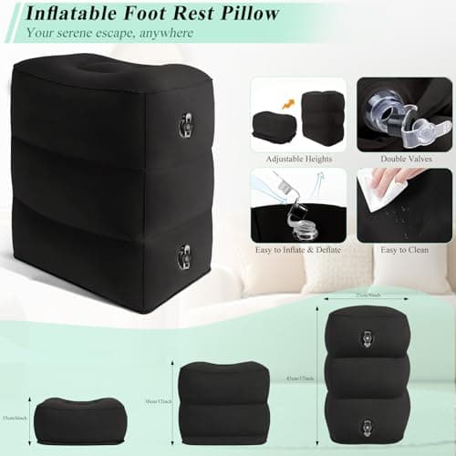 TheClover Airplane Foot Rest for Long Flight - Inflatable Foot Rest for Under Desk,Kids Car Foot Rest Bed,Portable 3-Height Foot Cushion,Lightweight Travel Leg Rest for Airplanes,Trains,Office & Home - Thumbnail 5