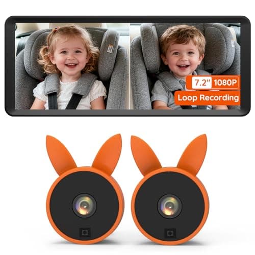 Babyvue BV3 MAX Record & Monitor Baby Car Camera for 2 Kids, 1080P 7.2" Split Screen Display with IR Night Vision, Easy Setup Carseat Camera, Rear Facing Baby Car Monitor for Twins/Pet