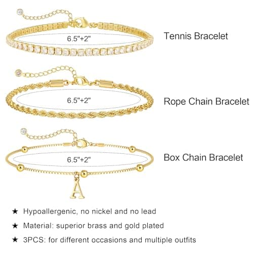 JIAOGE Gold Bracelets for Women - Gold Bracelet Stack Initial U Charm Bracelets for Women Stackable Rope Box Chain Tennis Bracelets Gold Jewelry for Women Gifts - Thumbnail 5