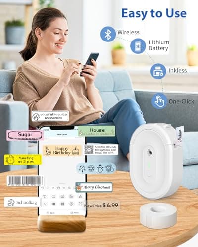 NDYIN Label Maker Machine with Tape, N12 Portable Bluetooth Label Printer, Wireless Mini Label Makers Thermal Sticker with Multiple Templates for Home, Kitchen, School, Office Organization, White - Thumbnail 3