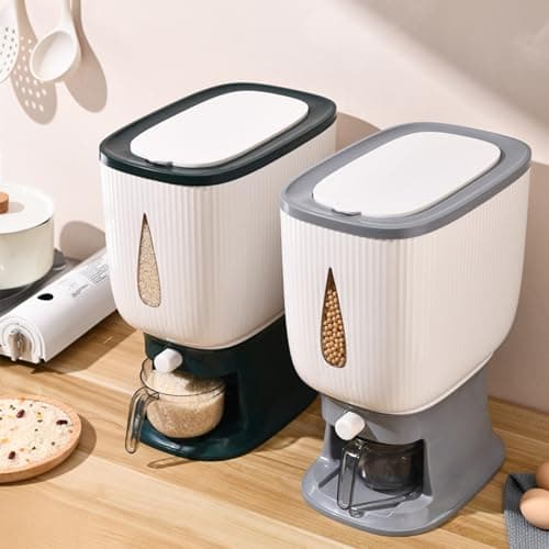 ZuoCheng rice dispenser 22-pound, household sealed moisture-proof rice storage container for kitchen storage room, with measuring cup, suitable for kitchen storage room organization - gray - Thumbnail 2