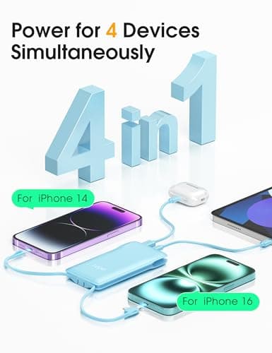 TG90° 10000mAh Power Bank with Built-in AC Wall Plug and Cables, Ultra Slim Phone External Battery Pack Portable Charger Compatible with iPhone and Android Devices - Thumbnail 2