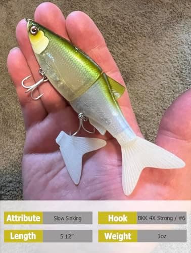 LITTMA Shiner Glide 130 Glide Baits, Slow Sinking Subtle S-Curve Action Jointed Swimbait - Midwest, South Lakes, Rivers, Freshwater Lure for Bass, Trout, Pike - Thumbnail 3