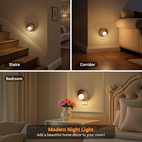JandCase Night Lights Plug Into Wall: 2 Pack Plug in Night Light, 3000K Warm White, Dusk to Dawn Sensor, Brightness Adujstable Nightlight for Adults, Bedroom, Bathroom, Hallway - Thumbnail 6