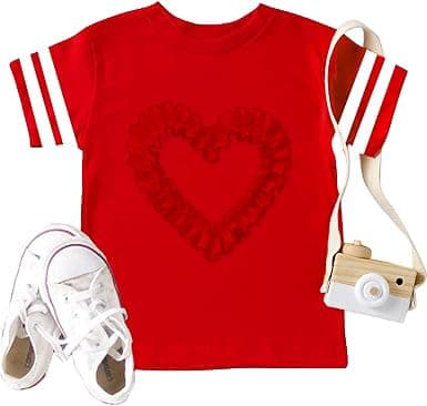 Boys Girls Valentines Shirt Size 3 4 Valentine Heart Print T-ShirtsKids Cute Crewneck Graphic Tee Tops Red1 - Image 1