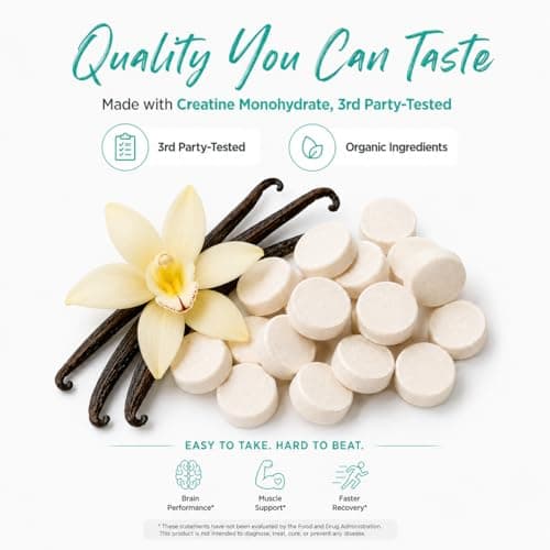 ActivTab Creatine Chewable Tablets | Sweet Vanilla Flavor | 5g Creatine Monohydrate per Serving | Fast-Absorbing Muscle Builder | Brain & Strength Support | No Sugar | 150 Tablets | Easy to Take - Thumbnail 3