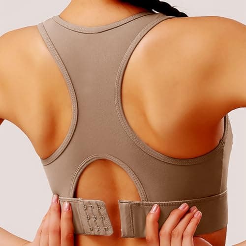 BaseTry Adjustable Strap Racerback Sports Bras for Women - Padded Seamless High Support Bra for Workout Gym Yoga Large Bust (US, Alpha, Small, Regular, Regular, Coffee) - Thumbnail 2