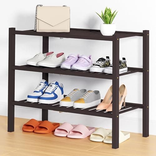 Smiry Shoe Rack, 3 Tier Thick Bamboo Shoe Organizer, Stackable Free Standing Wooden Shoe Storage Shelf for Closet, Entryway, Front Door Entrance, Brown - Image 1