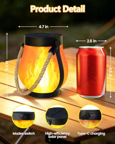6 Pack Solar Lanterns Outdoor Waterproof, Gen2 Flickering Flame Lanterns with 2 Modes, Dual Charging (USB/Solar) Decorative Hanging Table Solar Outdoor Lights for Tree Garden Porch Yard Patio - Thumbnail 5
