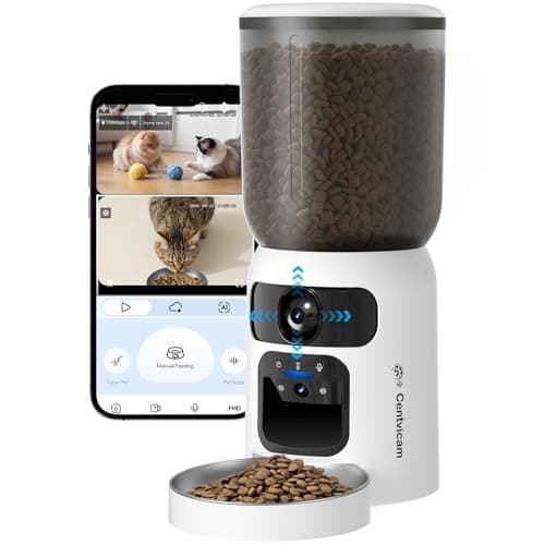 Centvicam Automatic Cat Feeder with Movable Camera: 5G WiFi Automatic Dog Feeder with Two-way Audio,Cat Food Dispenser with Night Vision for Multiple Pet, Detachable for Easy Clean -24 Cup -6L Storage - Image 1