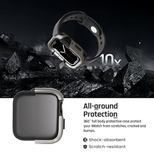 SDOCEBF Metal Bumper Case for Apple Watch Series 9 8 7 45mm Protector, Apple Watch Case 45mm iWatch Rugged Bumper 45 mm with TPU Back Cover, Raised Edge Screen Protection, Titanium Original - Thumbnail 4