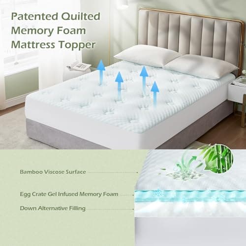 Hansleep RV Short Queen Mattress Pad Topper Memorry Foam, Camping Queen Foam Mattress Topper Viscose Derived from Bamboo, RV Mattress Pad Cover for Back Pain Relief, 60" x 75", White - Thumbnail 2