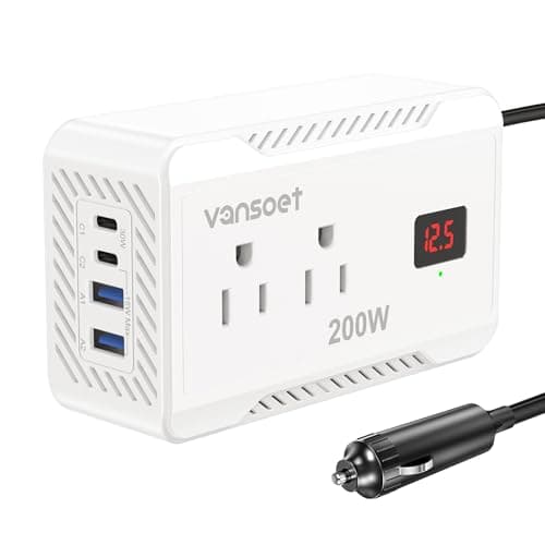 Vansoet 200W Car Power Inverter DC 12V to 110V AC Converter with [PD 30W & 15W] Fast Charging USB C/3.0A Dual USB Charging Ports, Car Outlet Adapter for Phone, Laptop on Road Trip (White) - Image 1