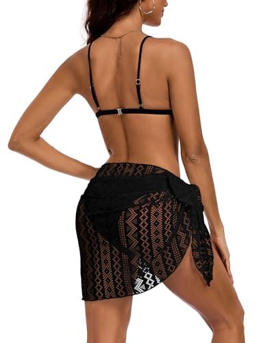 Womens Beach Sarong Wraps Lace Bikini Swimsuit Coverup Summer Hollow Out Bathing Suit Cover Up Casual Swimwear 2026 (Black) - Thumbnail 6