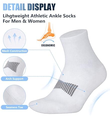 RTZAT 3 Pairs Men's Women's 90% Merino Wool Ankle Athletic Business Casual Running Moisture Wicking Arch Support Everyday Thin Wool Socks, White, X-Large - Thumbnail 6