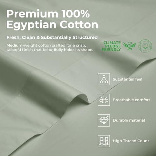 HYPREST 100% Egyptian Cotton Sheets King Size - 18 Inch Deep Pocket King Sheets Sage Green, Luxury Soft & Crisp Bed Sheets Set, Oeko-TEX Certified, Durable Cooling Hotel Bedding, Sage Green - Thumbnail 3
