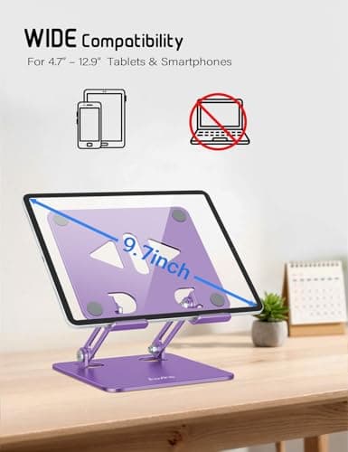 Aoviho Tablet Stand Holder for Desk, Adjustable Desktop Tablet Holder, Foldable Aluminum Tablet Mount for iPad pro 12.9, iPad Air Mini, Samsung Galaxy Tabs Z Fold Kindle Fire 4-12 inch Purple - Thumbnail 3