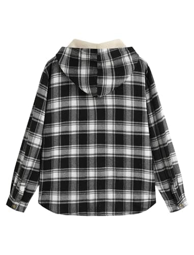 ZAFUL Men's Casual Plaid Fleece Jacket Unisex Men Drawstring Hooded Coat Fuzzy Hoodie - Thumbnail 3