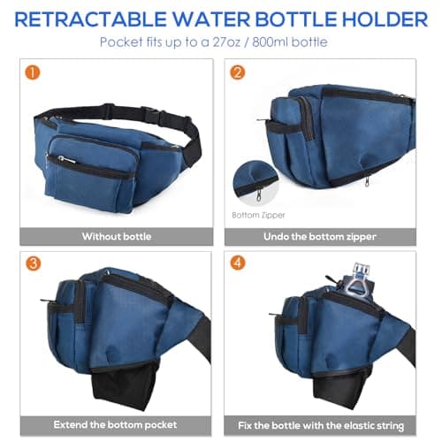NOOLA Fanny Pack Waist Bag for Men Women, Lightweight Waist Pack with Water Bottle Holder, Adjustable Belt Bag with Multi-Pockets for Hiking, Dog Walking, Outdoor, Cycling, Running, Travel, Blue - Thumbnail 2