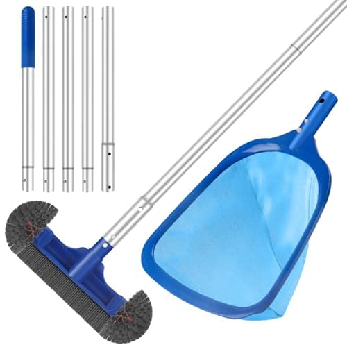 Swimming Pool Cleaning Kit Including 12.5 in Pool Brush Head,Ultra Fine Mesh Pool Leaf Skimmer Net with Maximum Length 76.5 in Adjustable Aluminum Pole for Remove Debris and Dirt