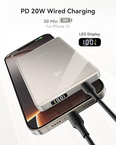 Kuulaa 0.5" Magsafe Portable Charger, 10000mAh Magnetic Power Bank & Slim Battery Pack - Qi2 Certified 15W Wireless Charging with 20W USB-C PD for iPhone 17/16/15/14/13/12 Pro/Air Series - Thumbnail 6