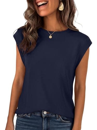ANRABESS Women's Sweater Vest 2026 Summer Crew Neck Cap Sleeve Tank Tops Business Casual Lightweight Pullover Sweaters Shirts Navy Blue-L - Image 1