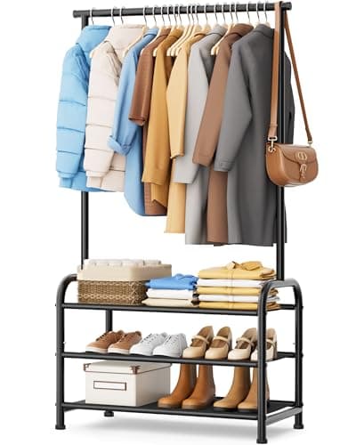 MISSLO Sturdy Clothing Racks for Hanging Clothes with 3 Shelves Garment Rack Heavy Duty Clothes Rack with Shoe Storage for Coats, Garment, Dress, Black - Image 1