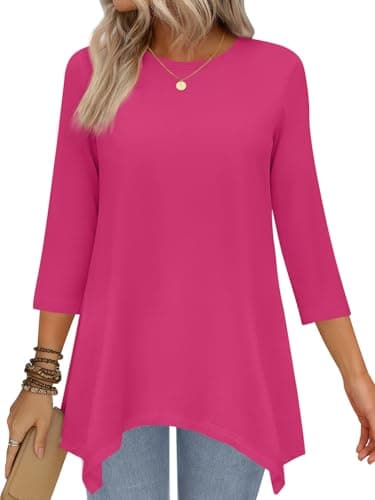 JUSTFASHIONNOW Womens Tunic Tops to Wear with Leggings 3/4 Sleeve Flowy Tops for Women Summer Outfits Maternity Tops（Rose Red，XX-Large - Image 1