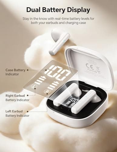 True Wireless Earbuds Bluetooth Headphones: Ultra-Lightweight Bluetooth Earbuds for All-Day Comfort, Waterproof TWS Ear Buds with Mic, 25H Playtime, Earphones for iOS/Android, Work, Commute, Study - Thumbnail 2