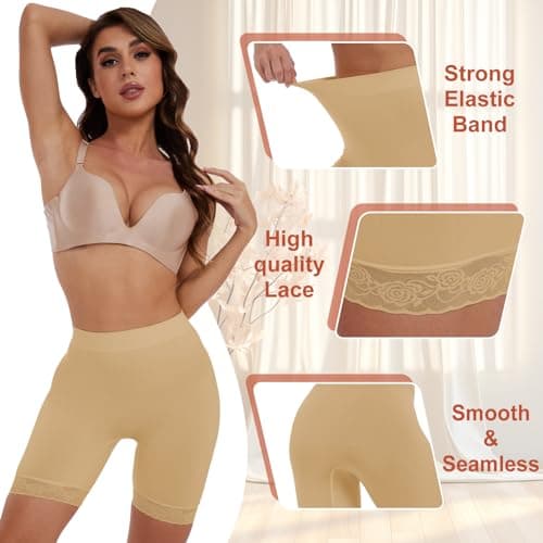 BATHRINS Slip Shorts Seamless Smooth Lace Under Shorts Anti Chafing Underwear for Women Under Dresses - Thumbnail 4