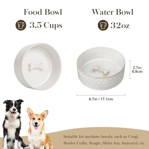 MALACASA Ceramic Dog Food Bowl, 3.5 Cups or 32oz Dog Food Water Dish for Mudium Breeds, Pet Bowl Dishwasher & Microwave Safe, Honeycomb, Series Lydia - Thumbnail 2