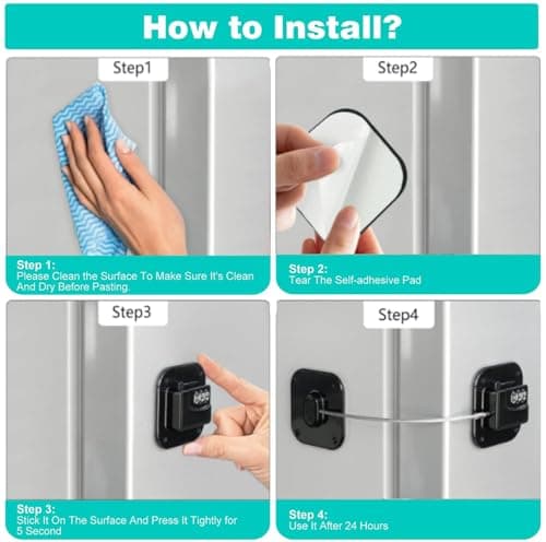 2 Pack Refrigerator Lock - Heavy Duty Combination Fridge Lock, Child/Baby Proofing Tool for Cabinets, Closets, Drawers, Window and More, Easy Install and Use (Black) - Thumbnail 5