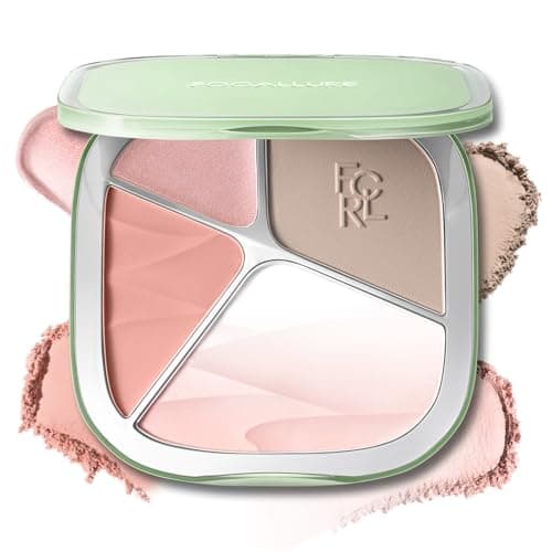 FOCALLURE 4-Color Contour Palette with Gradient Highlighter & Matte Finish - 3D Radiant Makeup for All Skin, Long-Lasting Highlight and Natural Contour Kit,BR03 Rose Latte