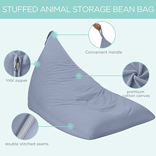 Aubliss Stuffed Animal Storage Bean Bag Chairs Cover, 50"x 35" Extra Large Velvet Bean Bags Chair for Kids & Adults, Ultra Soft Zipper Beanbag Toy Storage for Boys Girls - Grey - Thumbnail 3