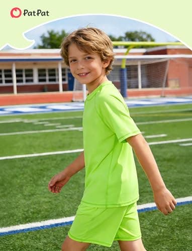 PATPAT Boys Summer Outfits Size 5-6 Years, Yellow T Shirts And Shorts With Pockets, Crew Neck Short Sleeve Tees Stretch Shorts 2 Piece Outfits Boys Short Sets - Thumbnail 3
