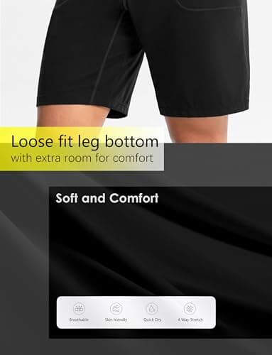 Cyasundent Women's Athletic Shorts with Zipper Pocket 9" High Waisted Bermuda Shorts for Women Workout Walking Running(Black_XL) - Thumbnail 5