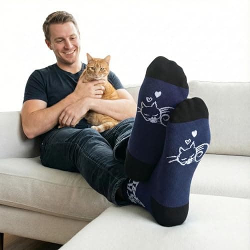 ZAOMENG Funny Socks for Men Cat Dad Socks Novelty Fun Cat Socks Birthday Crazy Gifts for Cat Lovers,Boyfriend Crew Cotton Sock for Adult - Thumbnail 2