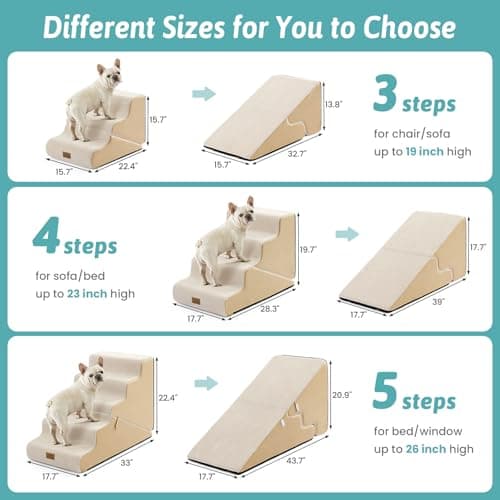COZY KISS Dog Stairs for Small Dogs, 3-Step 2 in 1 Transformable Pet Stairs for Couch and Bed, 15.7" H Dog Steps for Old Cats, Puppy, Small Dogs (Beige, 17.7x33x22.4 in, 5.0) - Thumbnail 4