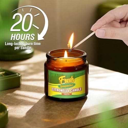 STRN Citronella Candles Outdoor, Citronella Scented Candle, Summer Indoor Soy Wax Candles, Glass Candle for Backyard Home Garden Patio Occasions, 20-Hour Burn Time, 10.5OZ(3 Packs) - Thumbnail 4