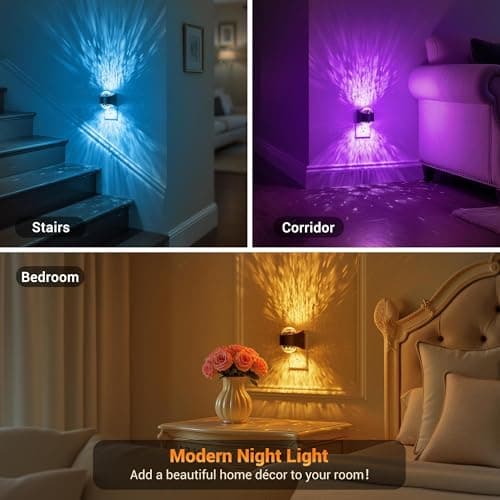 JandCase Night Lights Plug into Wall,2 Pack Star Projector RGB Night Light with 9 Color Change, Automatic Galaxy Nightlight Plug in with Light Sensor for Bathroom Hallway Room Decor - Thumbnail 5
